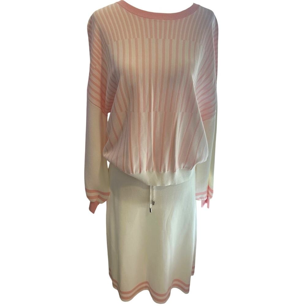 Aleeza Paris Chic Sweater Skirt Set XS Pink White Two Piece